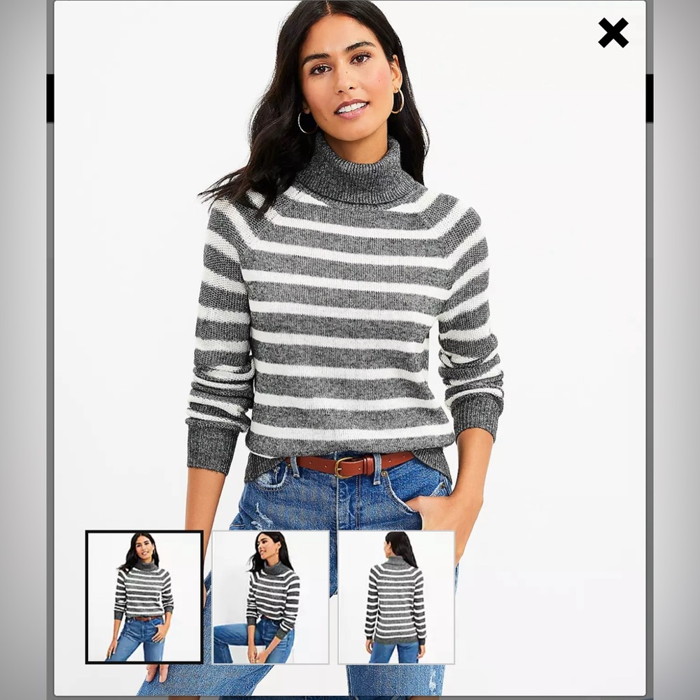 LOFT Striped Stitchy Turtleneck Sweater size small